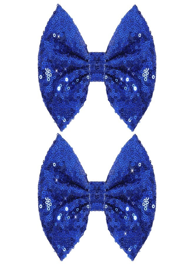 CN 5 Inch Blue Glitter Hair Bows for Girls Alligator Clips Sparkly Sequin Hair Accessories for Kids Toddler Women on Birthday Wedding Christmas and Party - Image 1